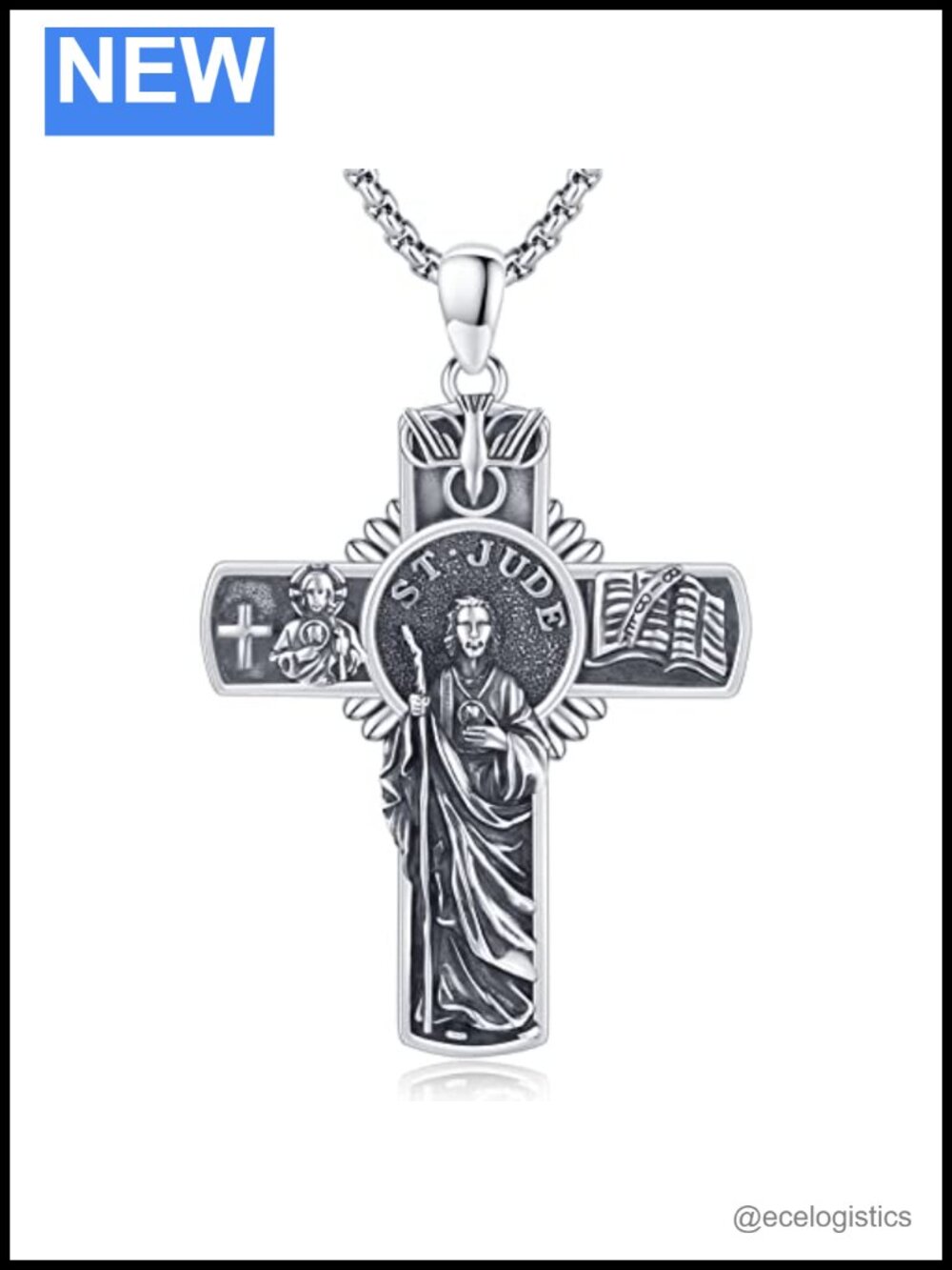 925 Sterling Silver San Judas Tadeo Medal Necklace Catholic Protection Amulet
